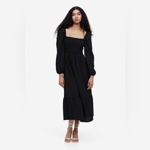 H&M black Crêpe smoked midi dress